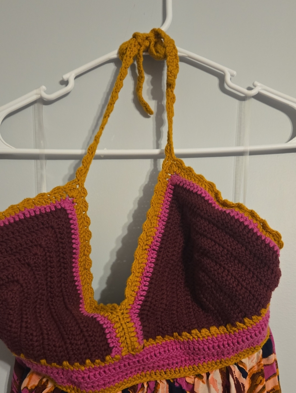 Mossimo Tropical Maxi Dress with Mustard Maroon And Pink Crochet Top, XL - Picture 6 of 8